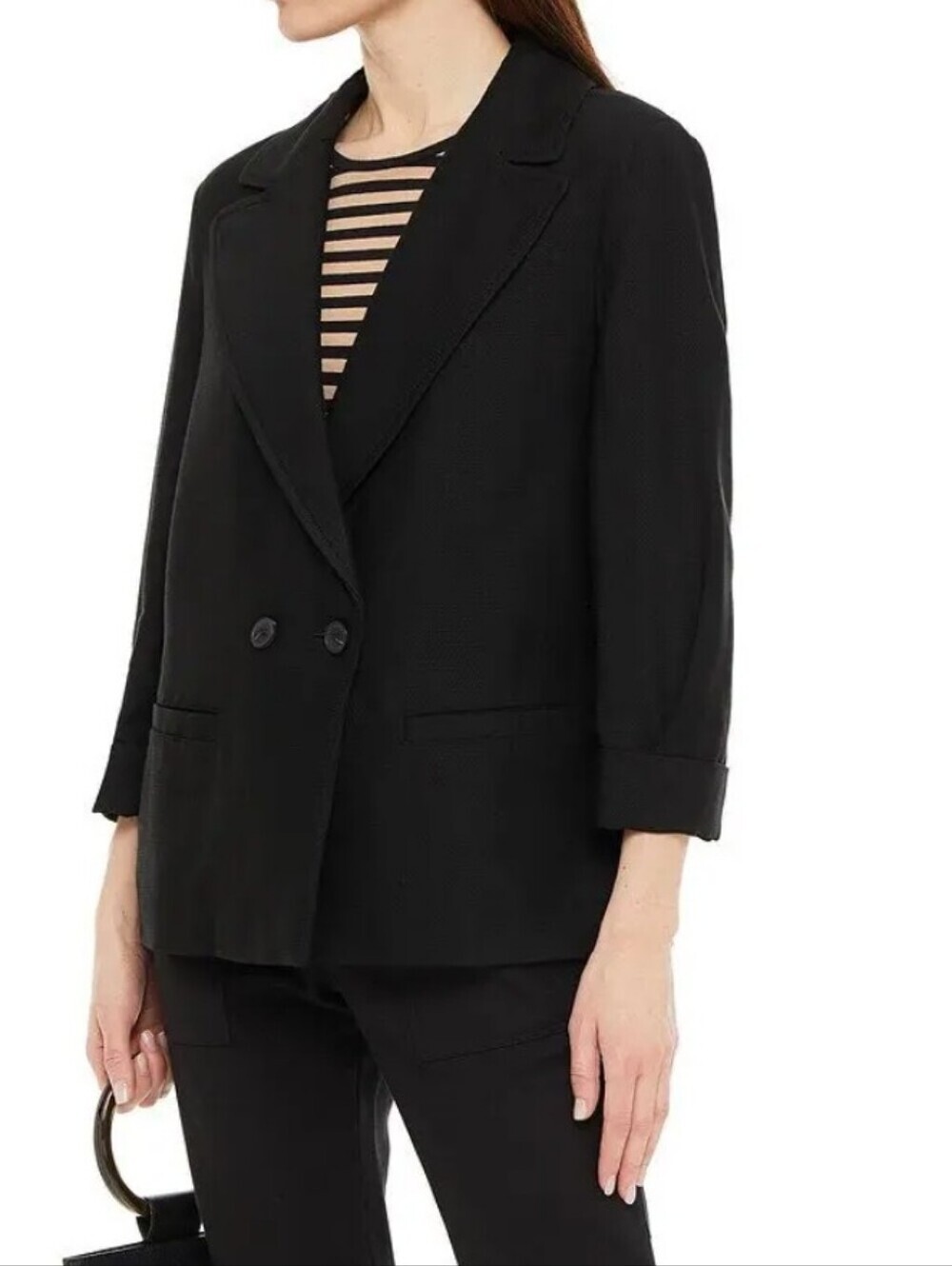 Ba&sh Black Tyna Double Breasted Blazer 6 Shawl Lapel Collar 3/4 Length Sleeves